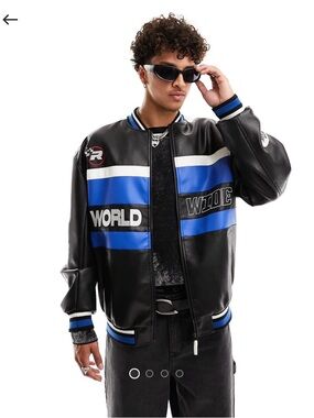World Wide Black & Blue Racing Bomber Jacket